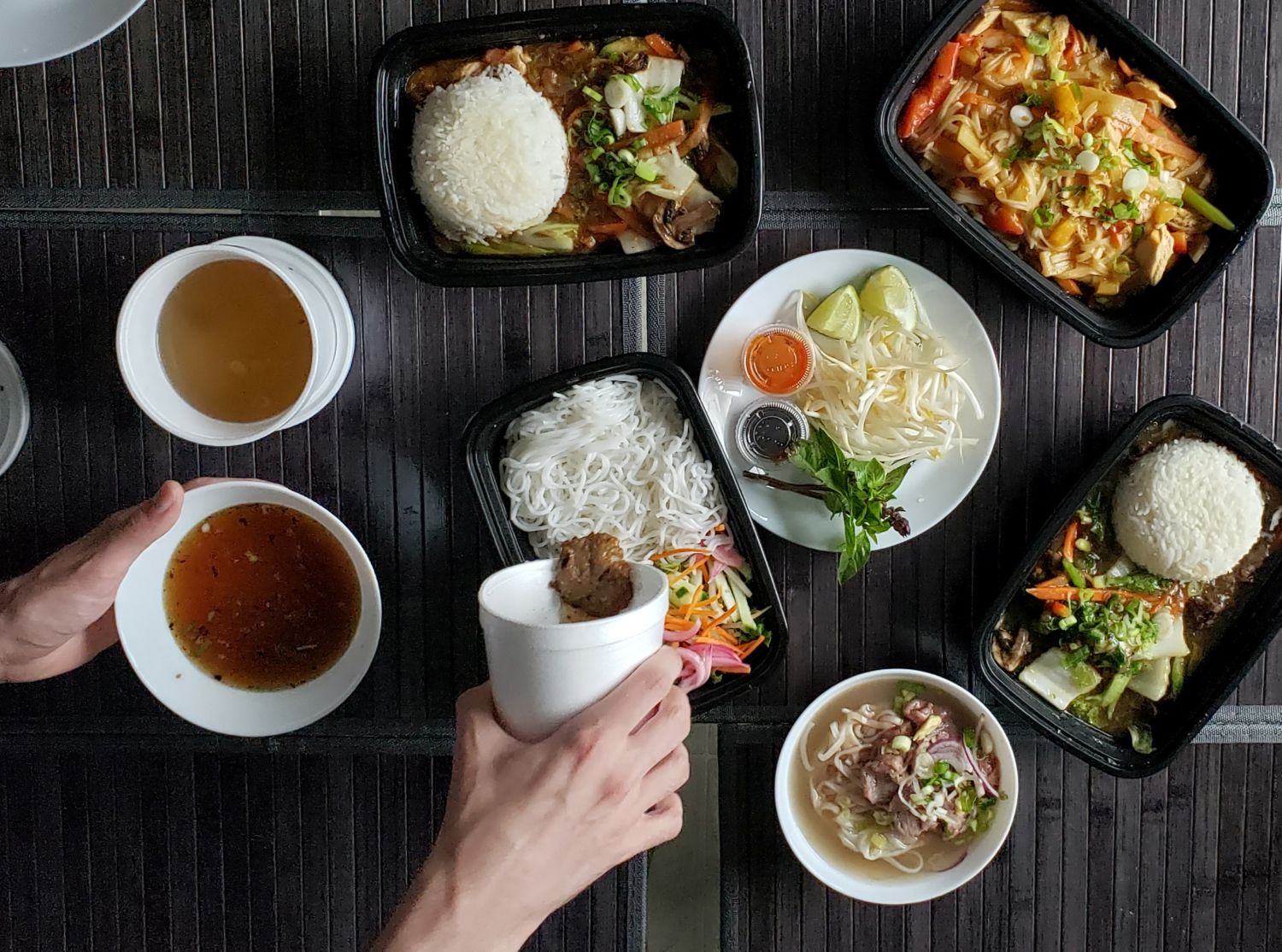 overhead shot of delivery food